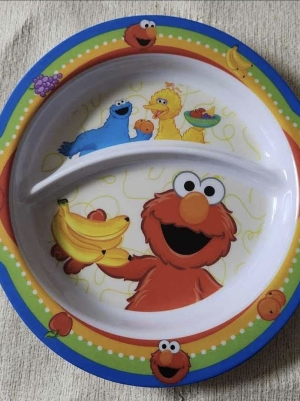 Vintage Sesame Street Divided Toddler Plate: Elmo, Cookie Monster, & Big Bird
